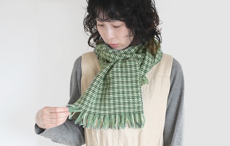 ウールカシミヤのhiraoriマフラー グリーン8